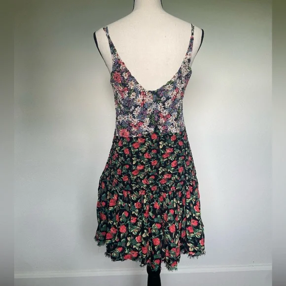 FREE PEOPLE Floral Smocked Bodice Mini Dress Garden Girl Boho Whimsigoth | Sz M - Picture 3 of 6